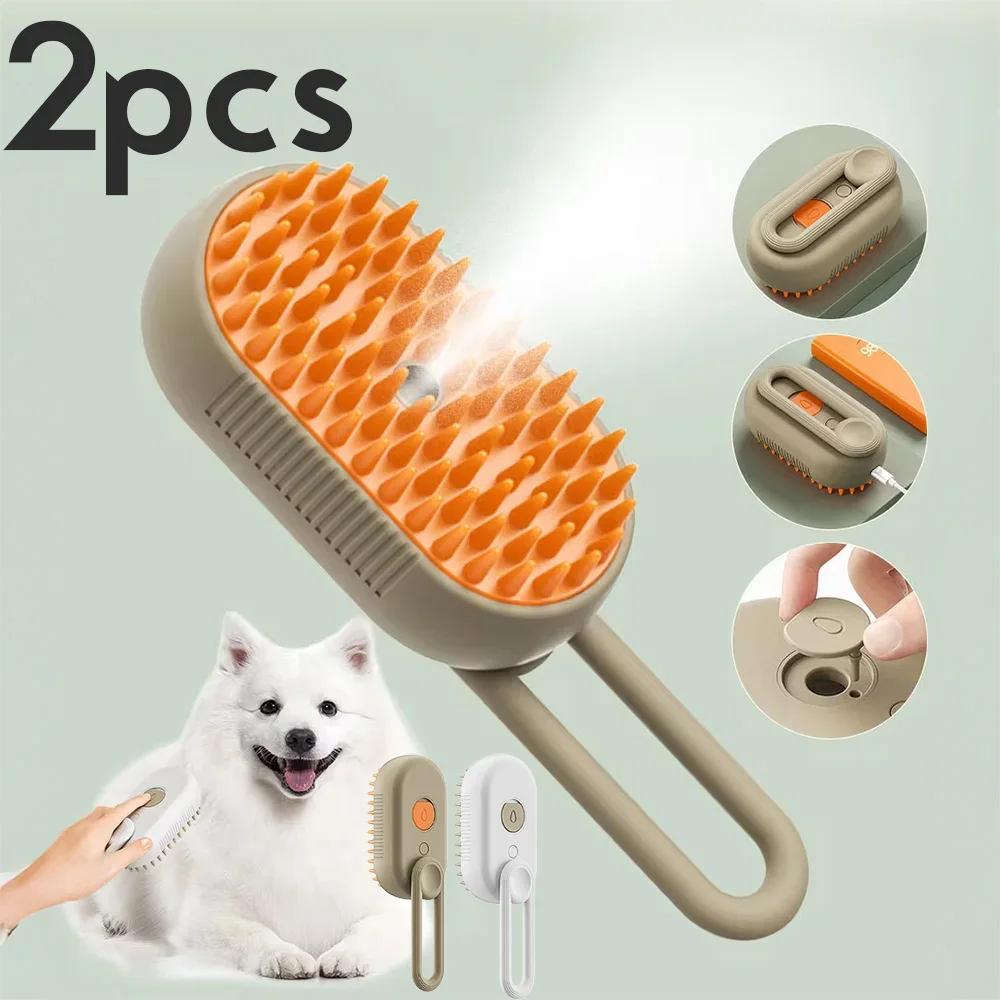 Escova a vapor 3 em 1 para animais de estimação, com função de massagem, spray de beleza, desembaraça pelos soltos e emaranhados, ideal para cães e gatos.