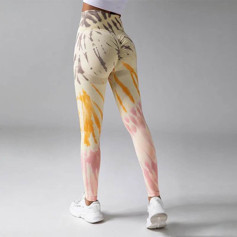 Leggings da palestra da donna tie dye morbidi a vita alta elasticizzati senza cuciture leggings a lunghezza intera leggings per allenamento palestra yoga elastico pantaloni yoga corsa esercizio, 4