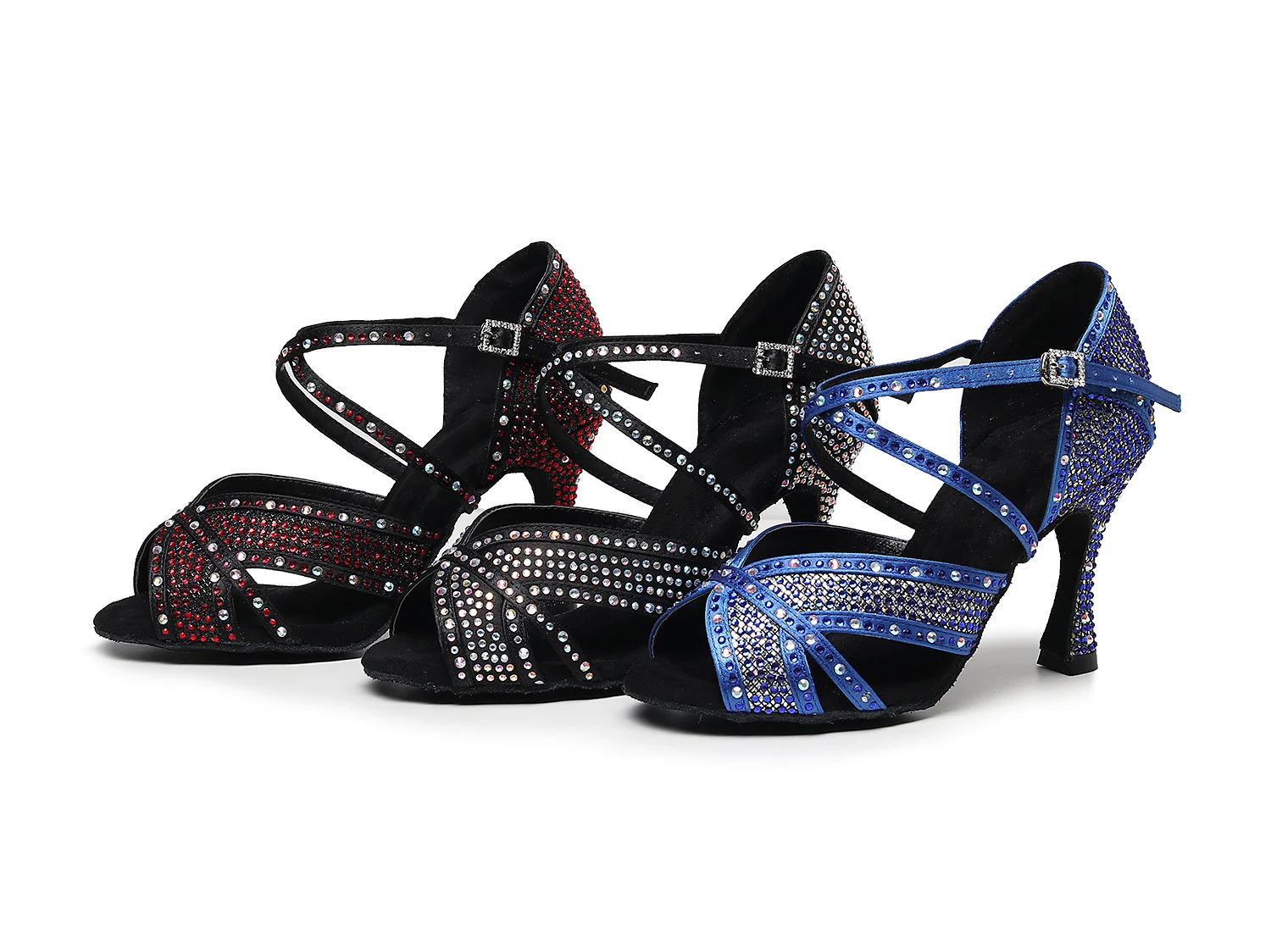 

Rhinestone New Style Ladies Latin Dance Shoes Women Soft Suede Sole 9cm High Heel Ballroom Rumba Tango Dancing Sandals 3 Colors