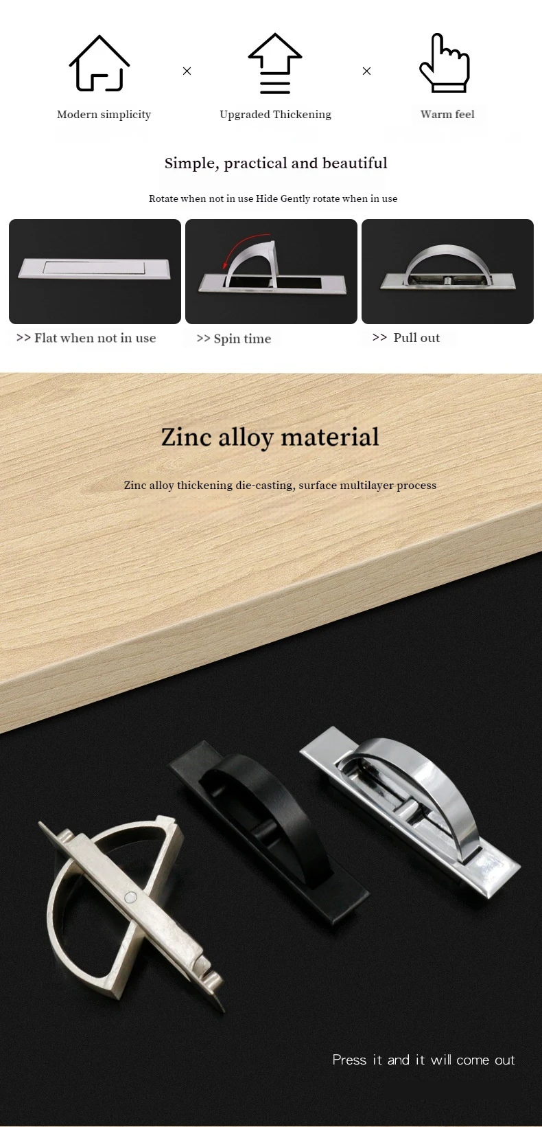 Description Picture 3 of itemTatami Hidden Embedded Handles Zinc Alloy Door Pull Cover Floor Drawer Cabinet Handle Dark Recessed Knobs Furniture Hardware