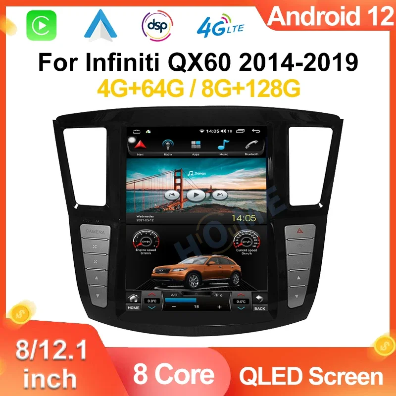 

Android 12 Carplay Auto For Infiniti QX60 JX35 2014-2019 Car Radio Automotive Multimedia Tesla Screen Bluetooth GPS 4G WIFI DSP