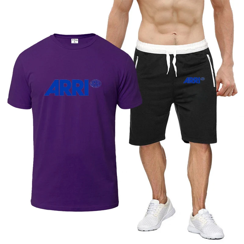 ARRI 2023 men's summer new hot fashion printed T-shirts sports fast casual eight-color short-sleeved shorts 2-piece set