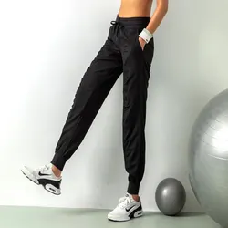 Women's Quick-Dry Fabric Athletic Joggers with Pockets - XL (Black)