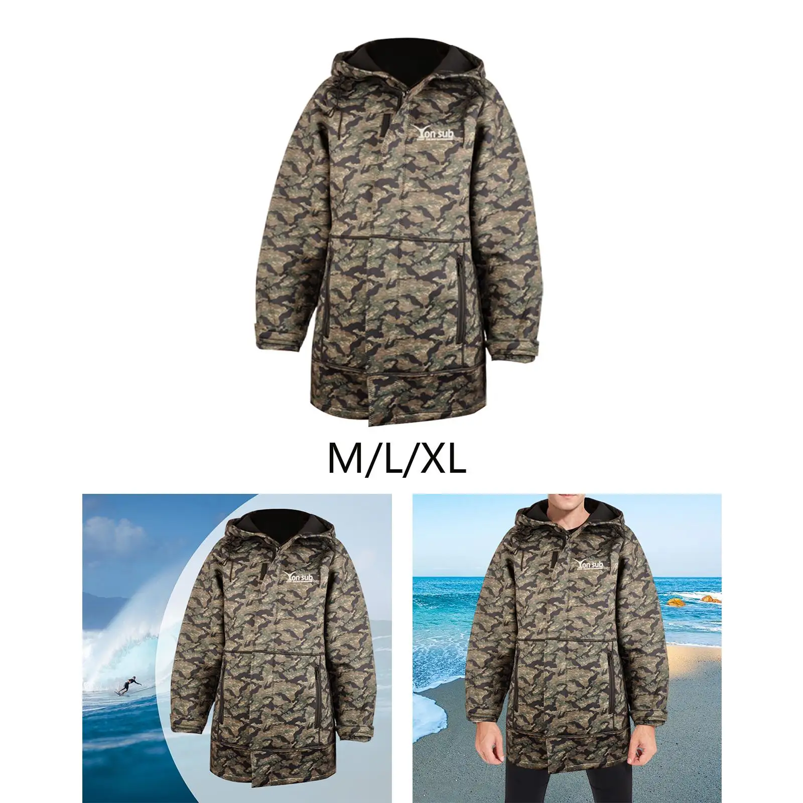 Waterproof Parka Wetsuit Sun Protection Windproof Hooded Jacket Warm Coat for Outdoor Water Sports Surfing Kayaking Camping