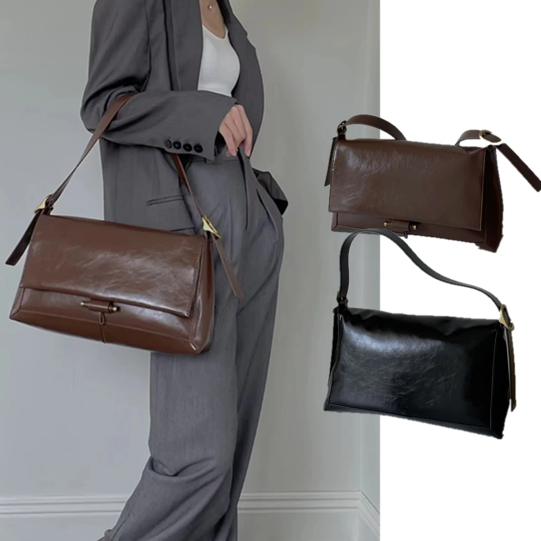 

Withered Minimalist Retro Underarm Bag Genuine Leather Square Bag Ladies Single Shoulder Crossbody Women Bag