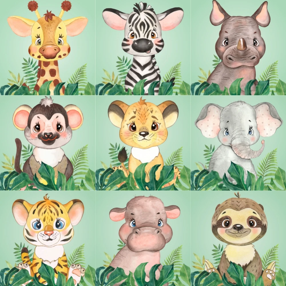 

Cute Animal Diamond Painting Giraffe Lion Hippo Art Illustration Full Crystal Cross Embroidery Kit Children Room Decoration Gift