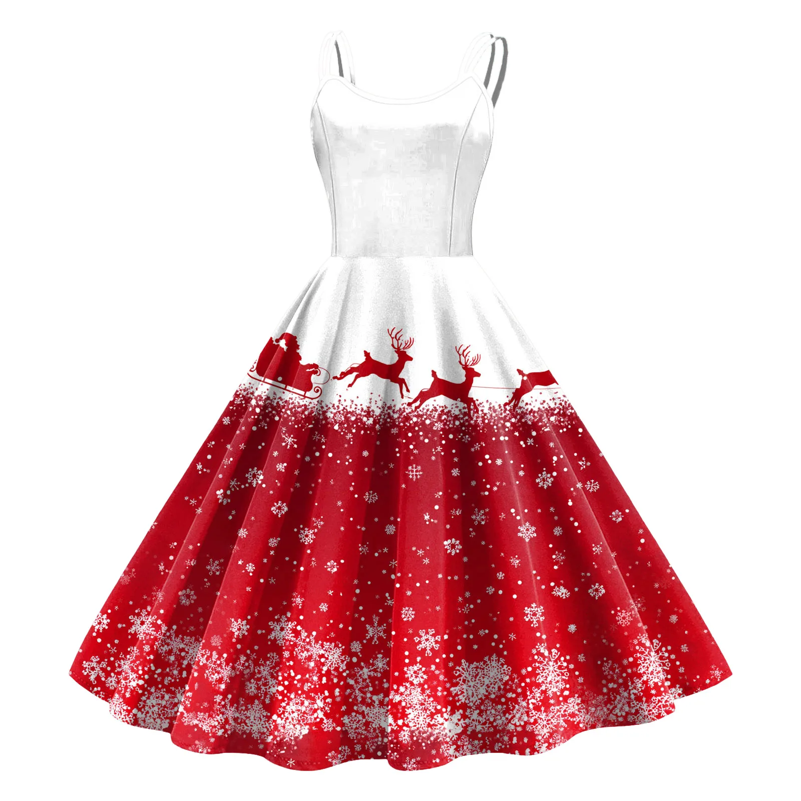 Red Christmas Dresses Women Christmas Costumes Funny Snow Elk Print Evening  Party Dress Elegant Swing Pinup Robe Xmas New Year - AliExpress 200000345