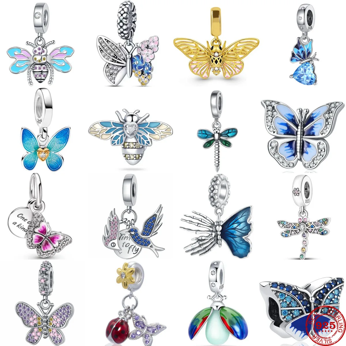 

New Hot Sale 925 Sterling Silver Butterfly Dragonfly Dangle Pendant Beads Diy Fit Original Pandora Charm Bracelet Women Jewelry