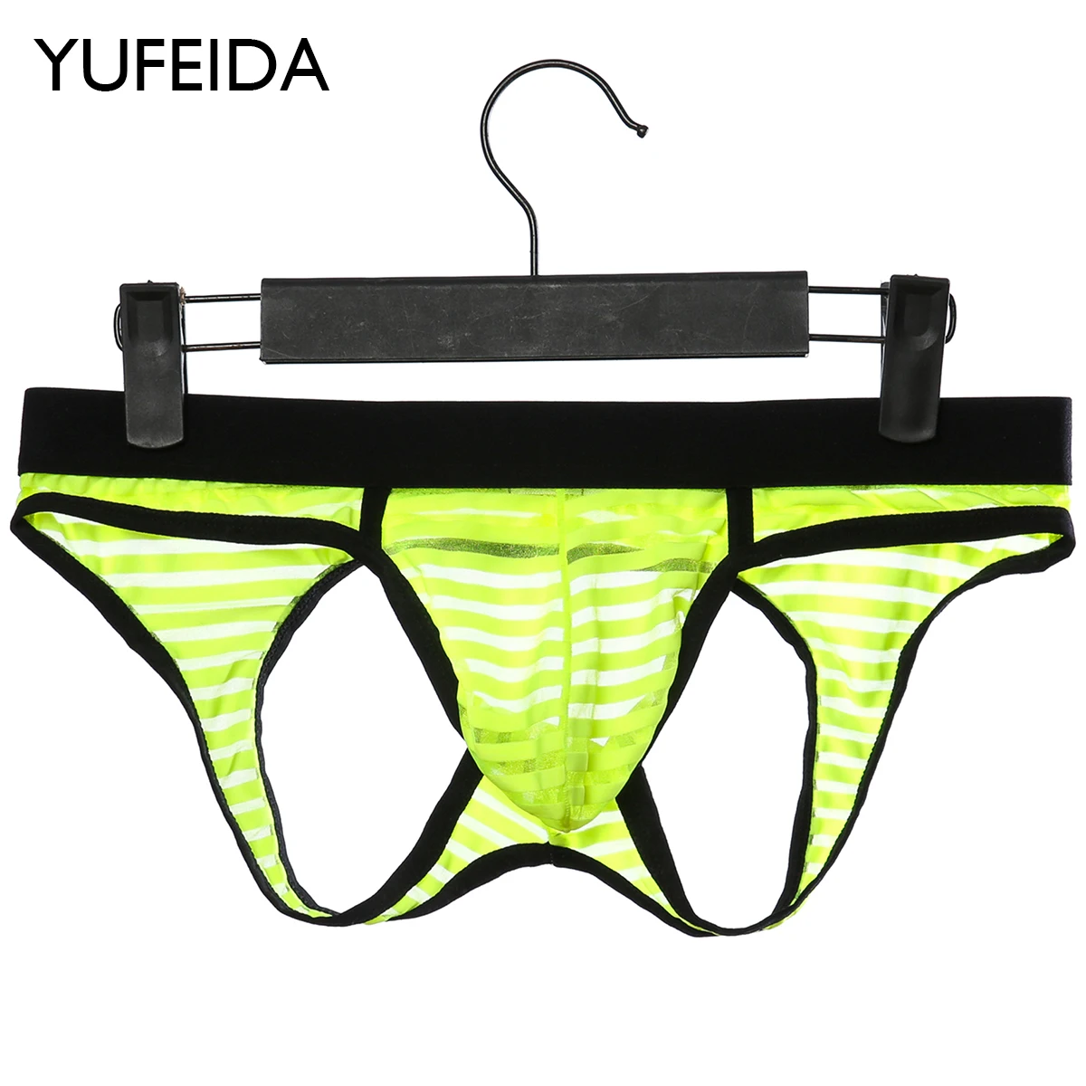 

YUFEIDA 1/5pc Open Butt Underwear Men Sexy Bulge Pouch Briefs Stripe Transparent Patchwork Panties Low-Rise Man Breathable Brief