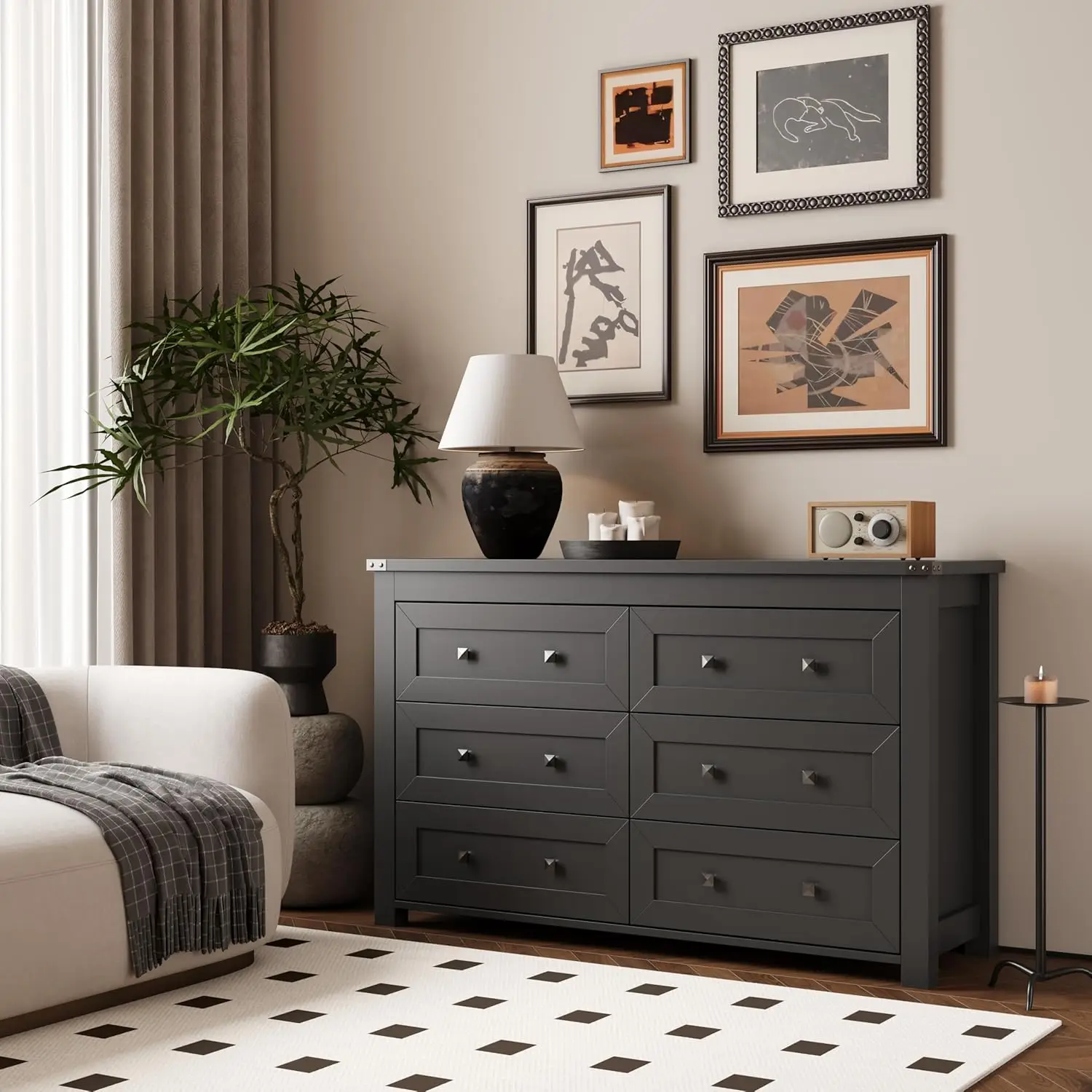 Dresser for Bedroom with 6 Drawers, Farmhouse Wood Chest of Drawers, Wide TV Stand Closet Storage Furniture with, Customized