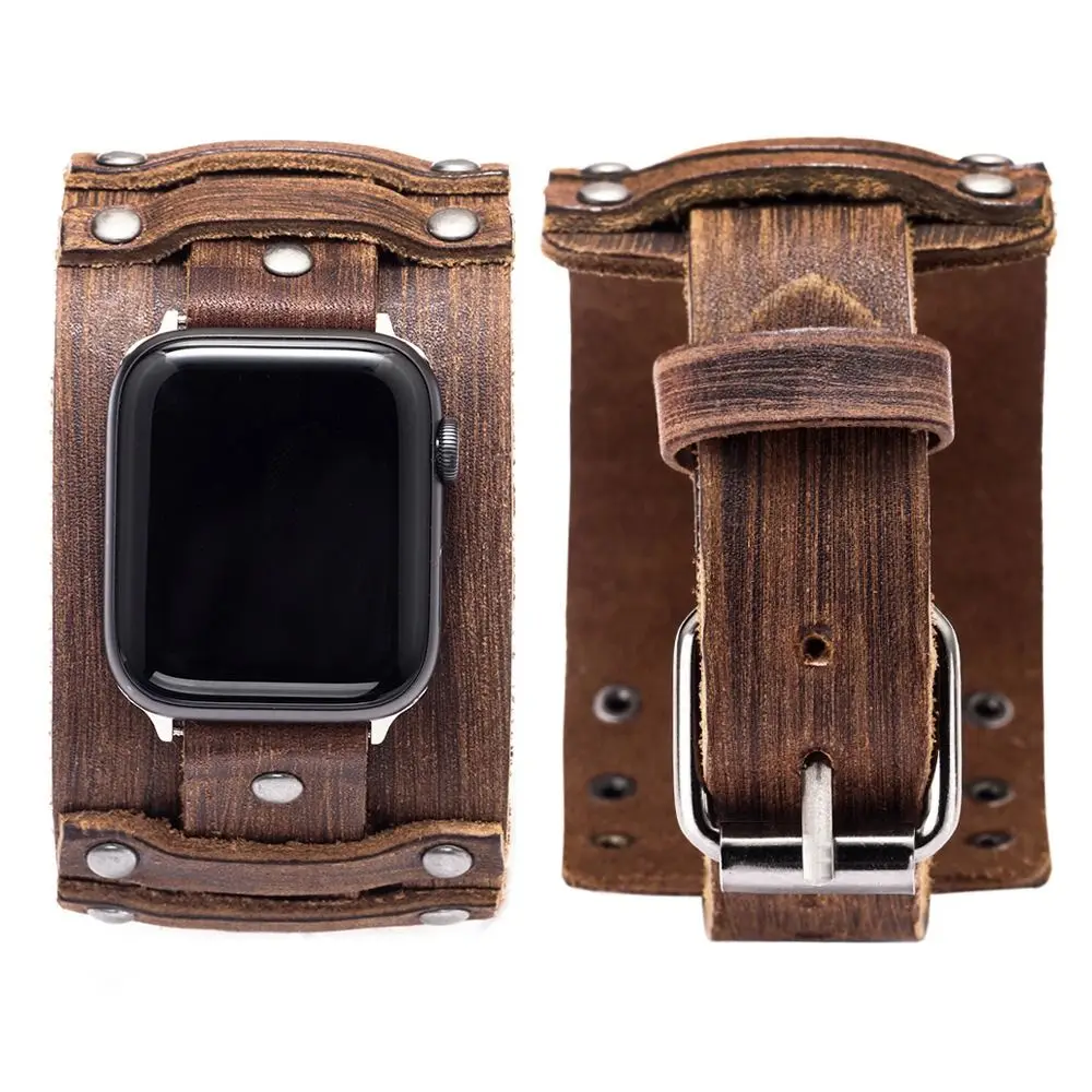 Punk Leather Band Strap for Apple Watch 7 6 5 4 3 SE iWatch 38 40 41 45 42 44mm Smartwatch Accessories