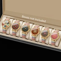 1/6/7PCS Fashion Leather Strap Women Watches Vintage Printed Ladies Quartz Wristwatch Reloj Mujer Girls Clock Gift (Without Box)
