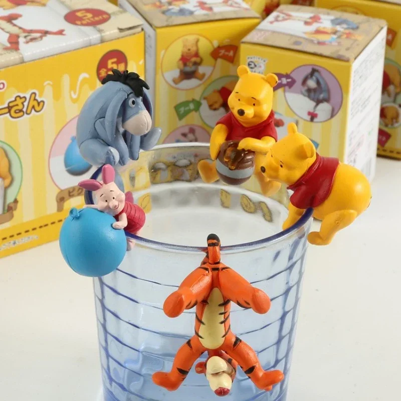 5Pcs Winnie The Pooh Tigger Pig Cartoon Cup Yuanzi Cup Rim Tea Pendant Ornament Toy Doll Figure Gifts For Christmas Birthday