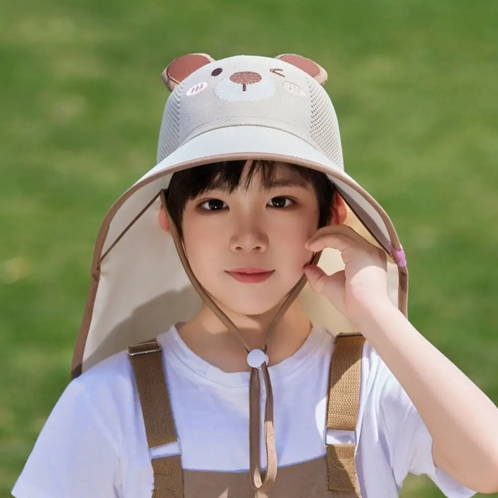 Big Brim Baby Fisherman Hat Extended Shawl Sun Protection Sunscreen Hat Bucket Cap Cartoon Children Beach Cap Outdoor