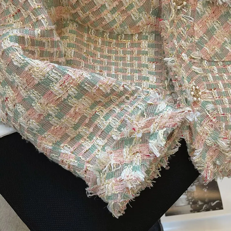 New Tweed Jacket Autumn Women Coat Korean Chic Long Sleeve Crop Top Tweed Blazer Party Outerwear Round Neck Harajuku