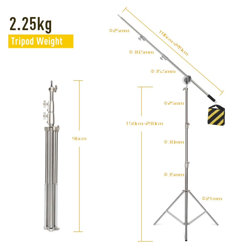 

SH Tripod for Camera Stainless Steel Light Stand 280cm Portable For Ring Light Live Youtube Cellphone Video & Photography Soft