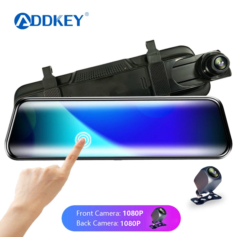 ADDKEY Car Dvr Mirror 10 Inch IPS 2.5D Touch Screen Stream RearView Dash Cam Mirror Dual Car Camera Dashcam Drive Recorder 1080P