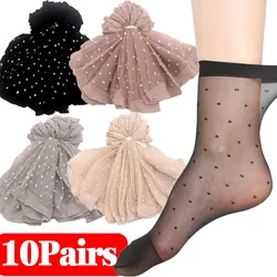 Women Breathable Socks Sexy Black Skin Dot Pattern Socks for Girls Fashion Summer Cool High Stretch Lace Short Sock