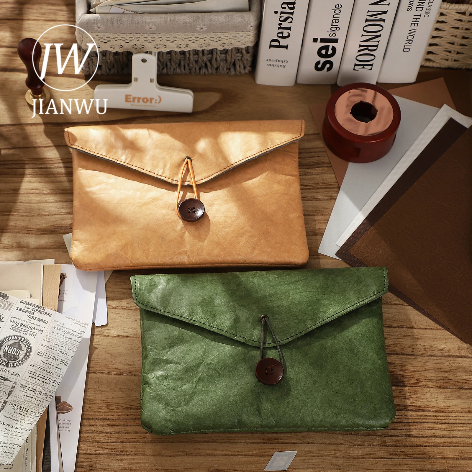JIANWU Vintage Thin Dupont Paper Waterproof Large Capacity Soft Storage Bag Creative DIY Journal Student Supplies Stationery 5
