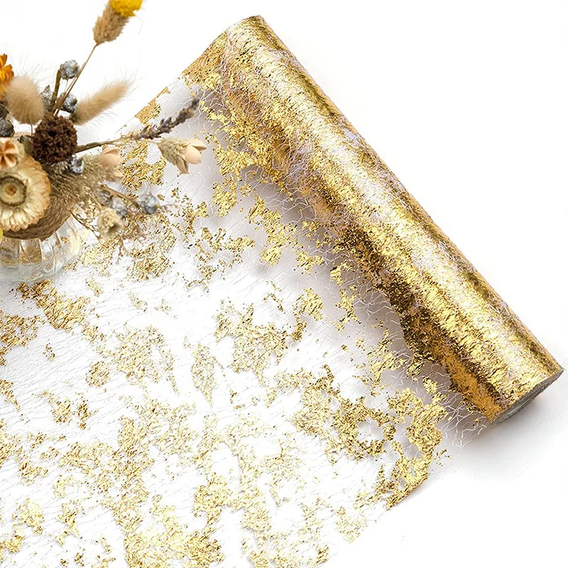 

Hot gold foil mesh table runner holiday party wedding decoration material luxury gold table runner