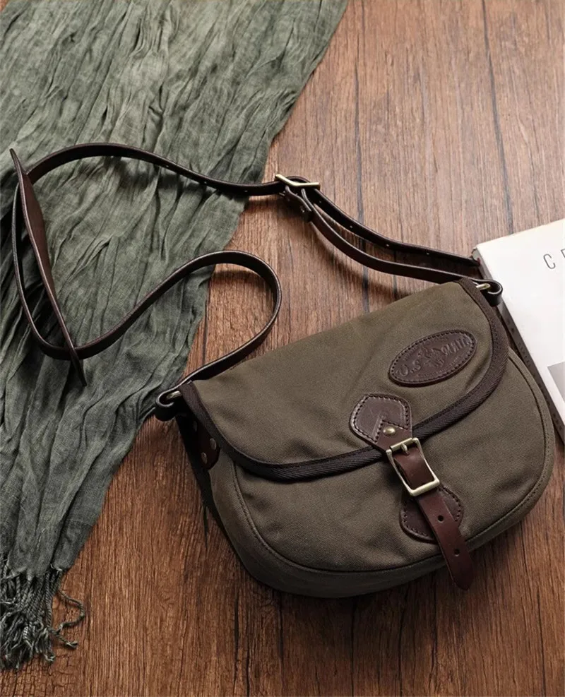 Vintage designer handmade canvas genuine leather men's shoulder bag outdoor weekend daily teens personality luxury crossbody bag