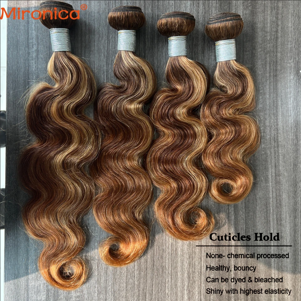 12A Highlight Body Wave Human Hair Bundles P4/27 Honey Brown 100% Human Hair 10-30 Inch 1/3/4 Brazilian Braiding Hair Bundles 2