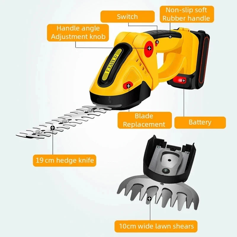 Handheld Cordless Electric Hedge Trimmer Garden Shrub Mower 2 in 1 Home Mower Gardening Tools 24V 4
