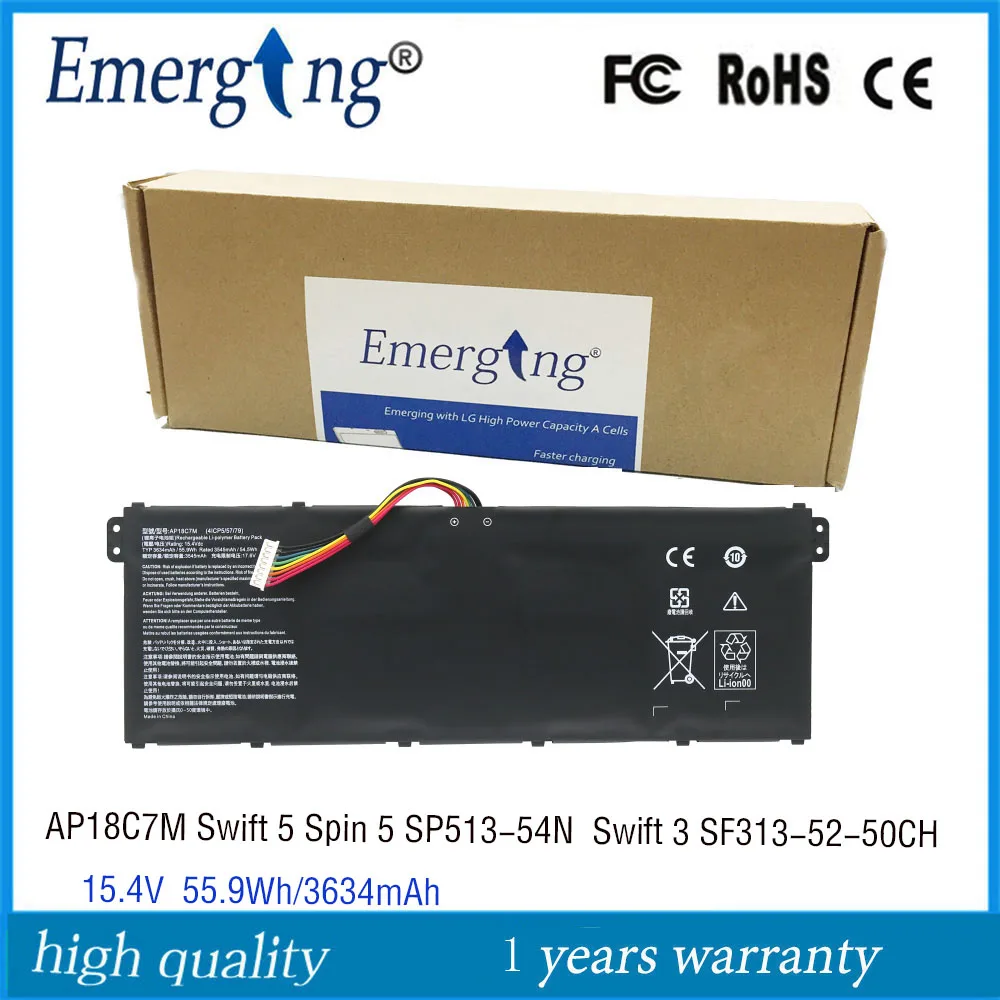 

15.4V 55.9Wh AP18C7M Laptop Battery For Acer KT00407008 4ICP5/57/79 Spin 5 SP513-54N Swift 3 SF313-52-50CH