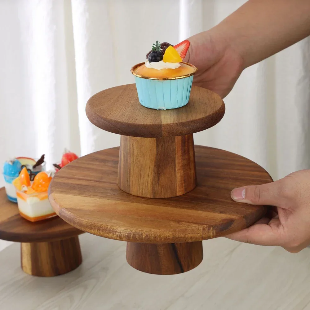 Wood Cake Stand Multiuse Wooden Plate Dessert Stand Afternoon Tea Serving High Tray Cupcake Holder Cakes Table Display Plates Cake Stand Dessert Stand