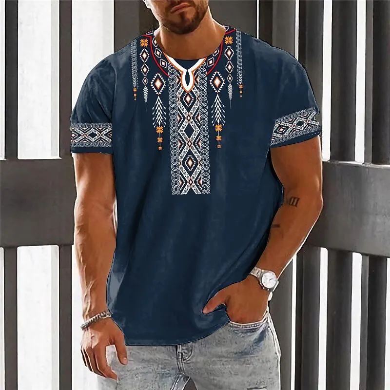 

Vintage Ethnic Style Men's T Shirt Dashiki Traditional Wear Clothing Short Sleeve Casual Retro Streetwear Clothes For Men tops