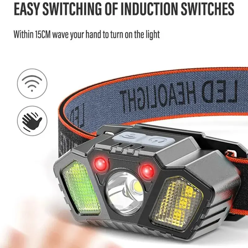 Portable Sensor Headlamp Rechargeable XPE COB Headlight 5Modes