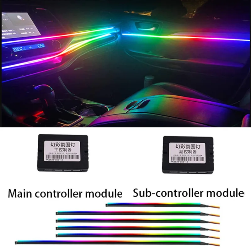 

LED Strip 35cm 75cm 110cm RGB Rainbow Symphony Car Ambient Lights Acrylic Dashboard Optical Fiber Main/Sub Control Box