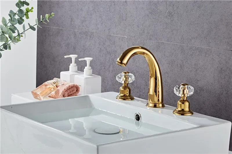 Description Picture 2 of itemBathroom basin faucet Crystal Handle Gold widespread Sink Tap  Mixer Hot And Cold shower room