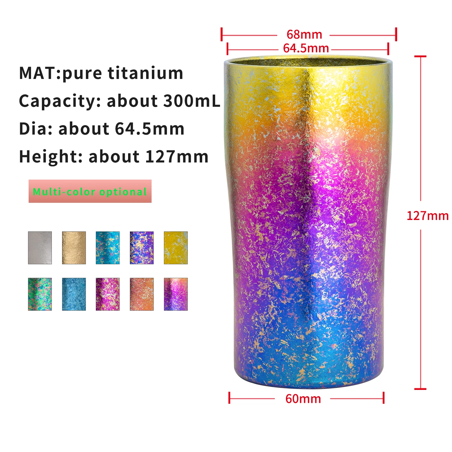 Buyer Star Tazza Da Caffè In Acciaio Inox 300 Ml Con Manico - Doppia Parete, Infrangibile, Rivestimento Titanio Arcobaleno Per Campeggio E Viaggi
