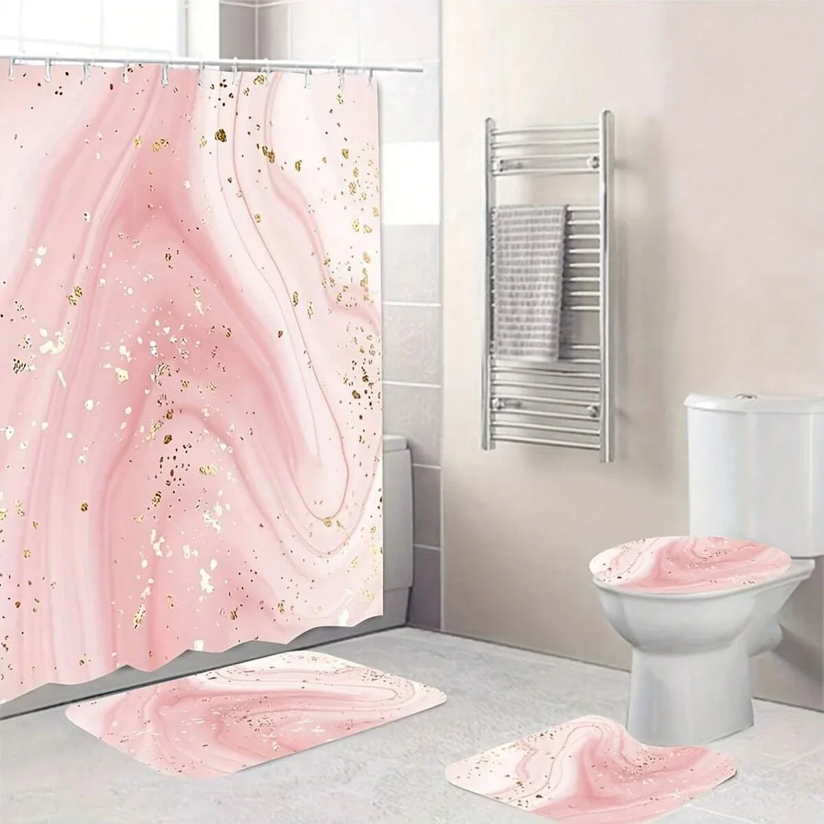 Pink Marble Gilding Shower Curtain Water-resistant