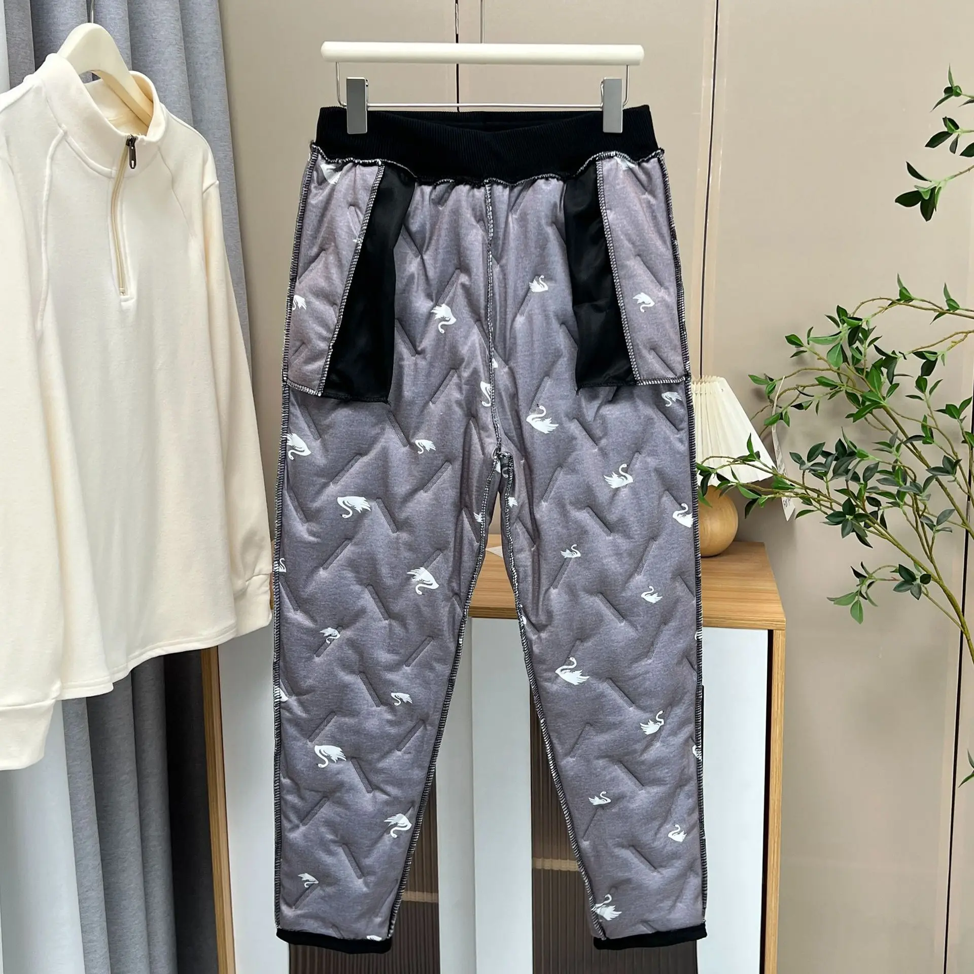 XXXXL Fashion Plus Size Women's Harem Pants Winter New Simple And Warm Down Cotton Padded Casual Quilted Trousers 369