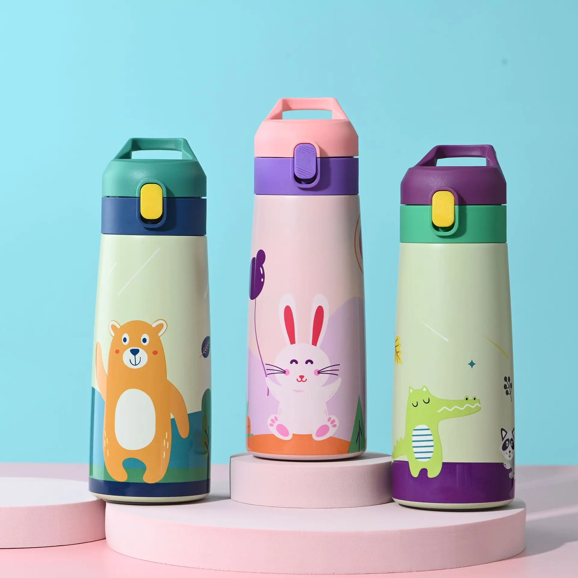 500ml Kids Thermos Bottle Stainless Steel Straw Thermos Mug