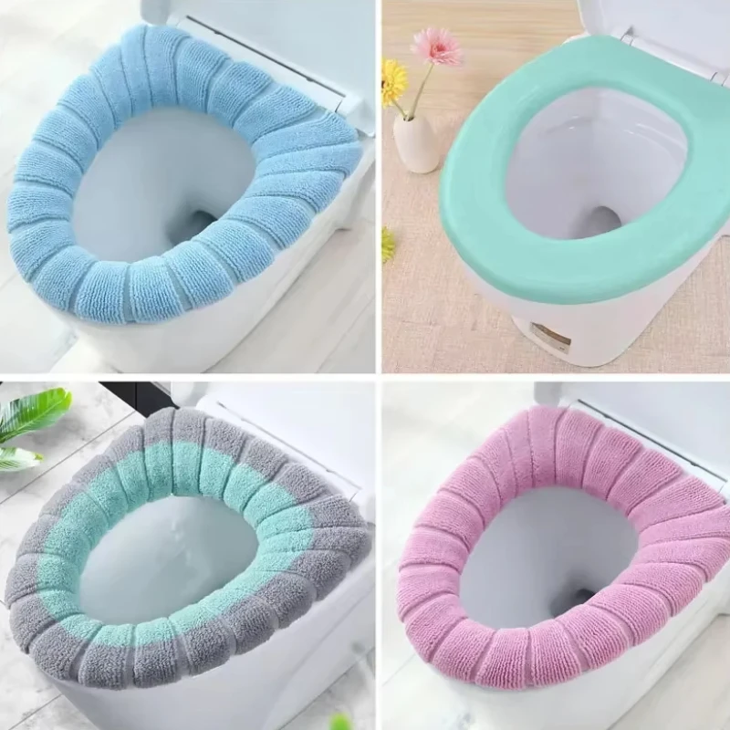 Polyester elastic toilet seat cushion O-shaped knitted toilet seat thickened washable cover 1/2PC household cartoon toilet seat cover,toilet seat cushion
