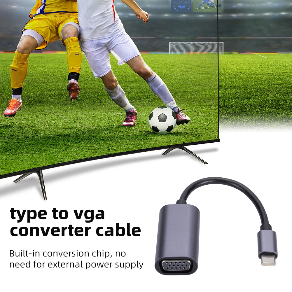 USB C에서 VGA 디스플레이 어댑터 케이블 지지대, 핫 스왑 비디오 케이블 변환기, 휴대폰 노트북, 맥북 에어 및 프로용, 1080P HD