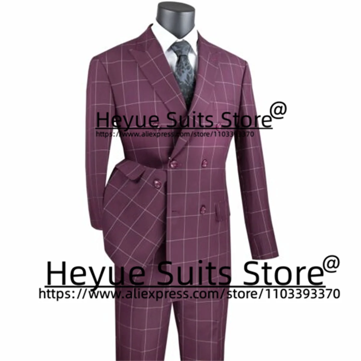 Wine red Double-breasted Wedding Suits For Men Slim Fit Peak Lapel Groom  Tuxedos 2 Pcs Sets Business Male Blazer Costume Homme