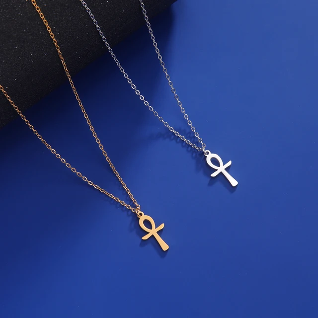 Lucktune collier pharaon égyptien ankh pendentif ankh croce egiziana collier acier inoxydable Ankh croix amulette égyptienne collier en acier inoxydable clé de la vie symbole Crucifix pendentif collier femmes