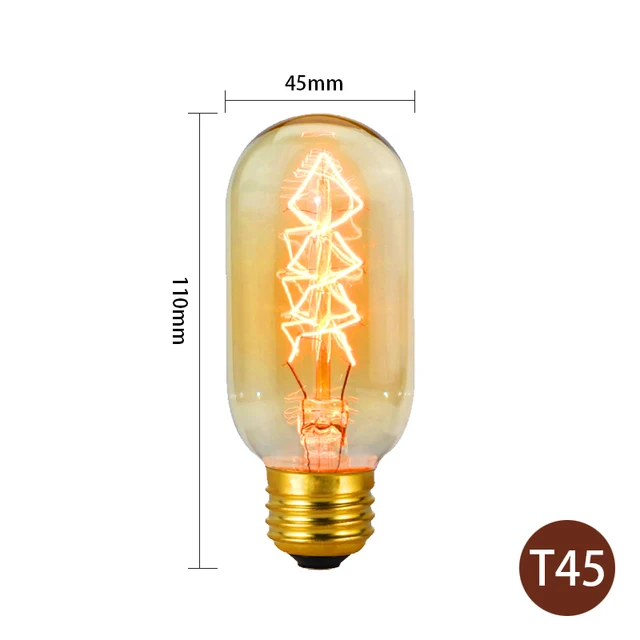 Retro Edison Light Bulb E27 220V 40W A19 A60 T10 T45 T185 ST64 G80 G95 Filament Vintage Ampoule Incandescent Bulb Edison Lamp T45 spiral