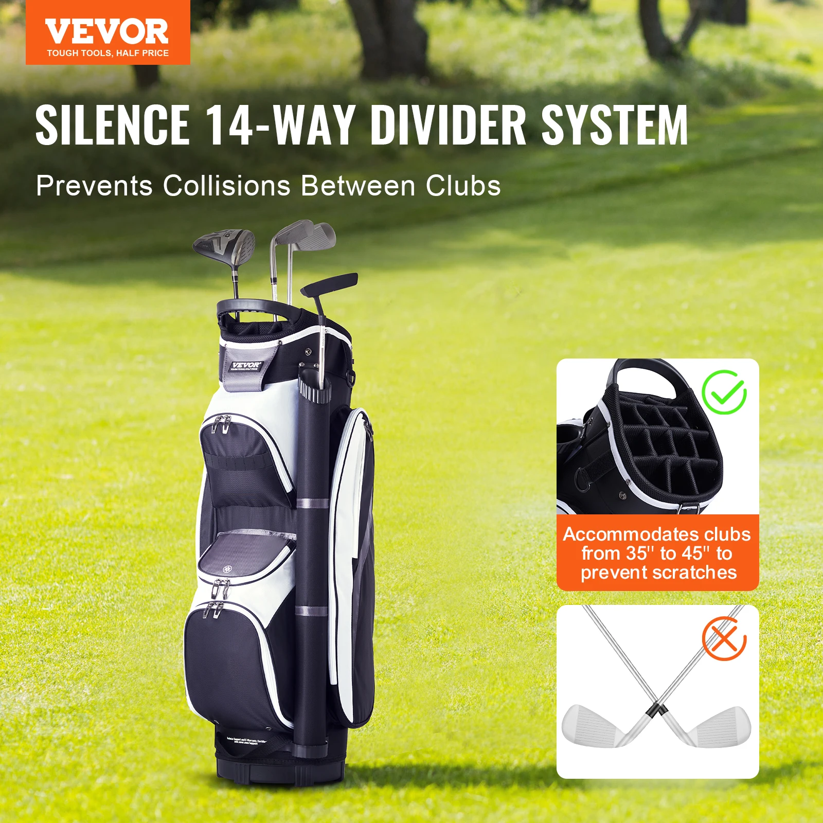 VEVOR Golf Cart Bag 36&rdquo; Multiple Pockets Premium Nylon Cart Bag Durable Golf Bags for Men Women Black Color-Block 5.7lbs / 2.6kg