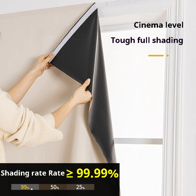 100% Blackout Curtain Self Adhesive Punch Free Bedroom Sunshade Insulation Privacy Window Curtain Door Balcony Sun Protection 4