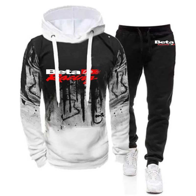 2023 New Men's Printing Beta Racing Motocross Motorcycle Fashion Pullover Gradient High Quality Hoodies Casual Sweatpant Suit