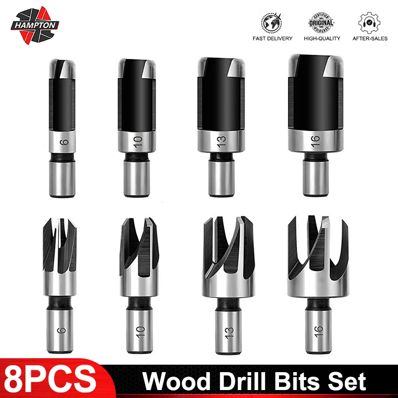 8pcs Wood Plug Cutter Cutting Tool Drill Bit Straight & Tapered Taper 5/8