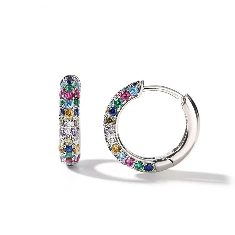 Hoop Earrings Fashion Round Mini Half Hoop Colorful Zircon Ladies Luxury Jewelry