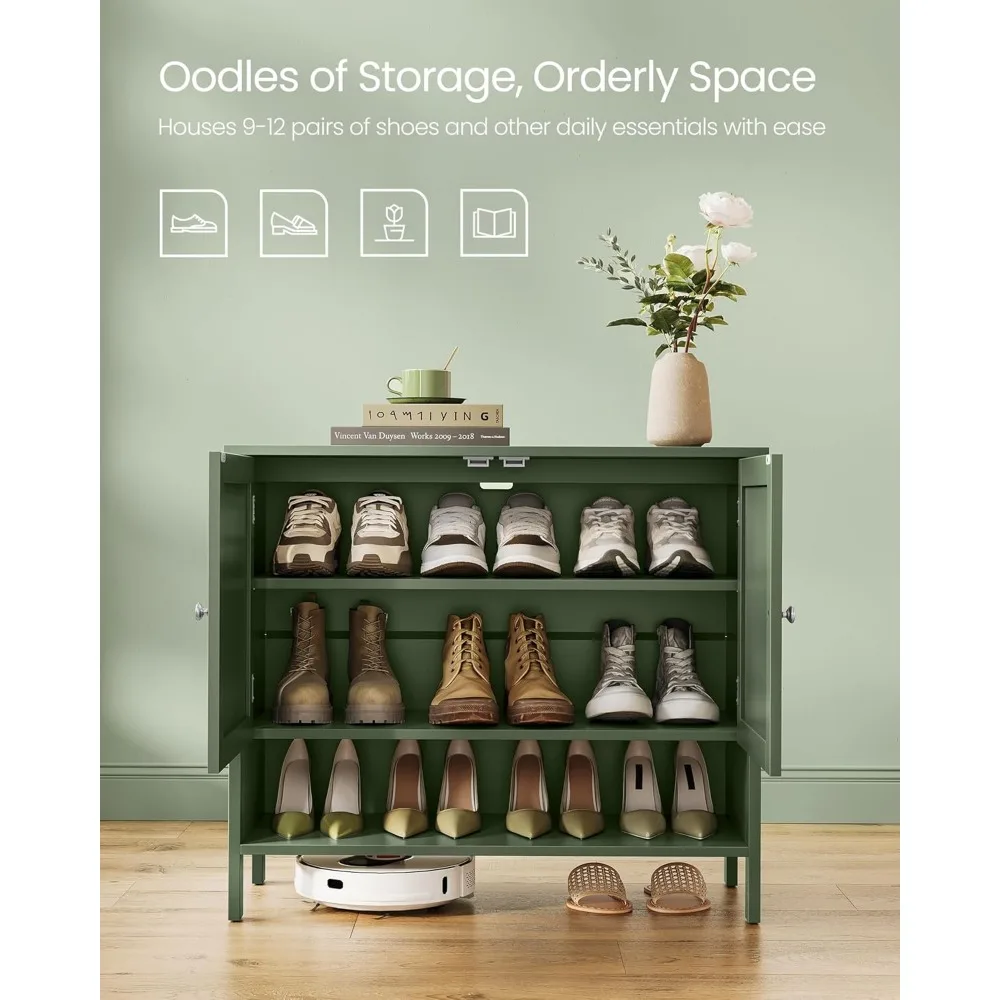 3-Tier Shoe Cabinets Organizer, Shoe Shelf, Modern Country Cabinet, Freestanding Cabinet with Height-Adjustable Shelf,  Entryway 4