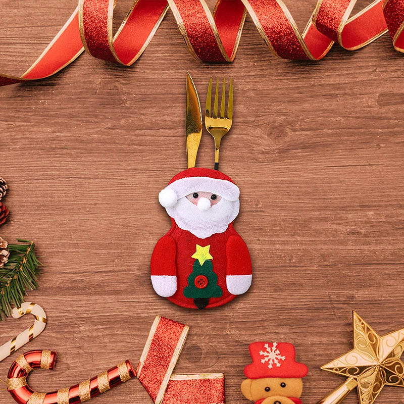 Christmas Cutlery Holder Santa/Snowman/Reindeer Shape Cloth Flatware Bags Table Decorations for Party