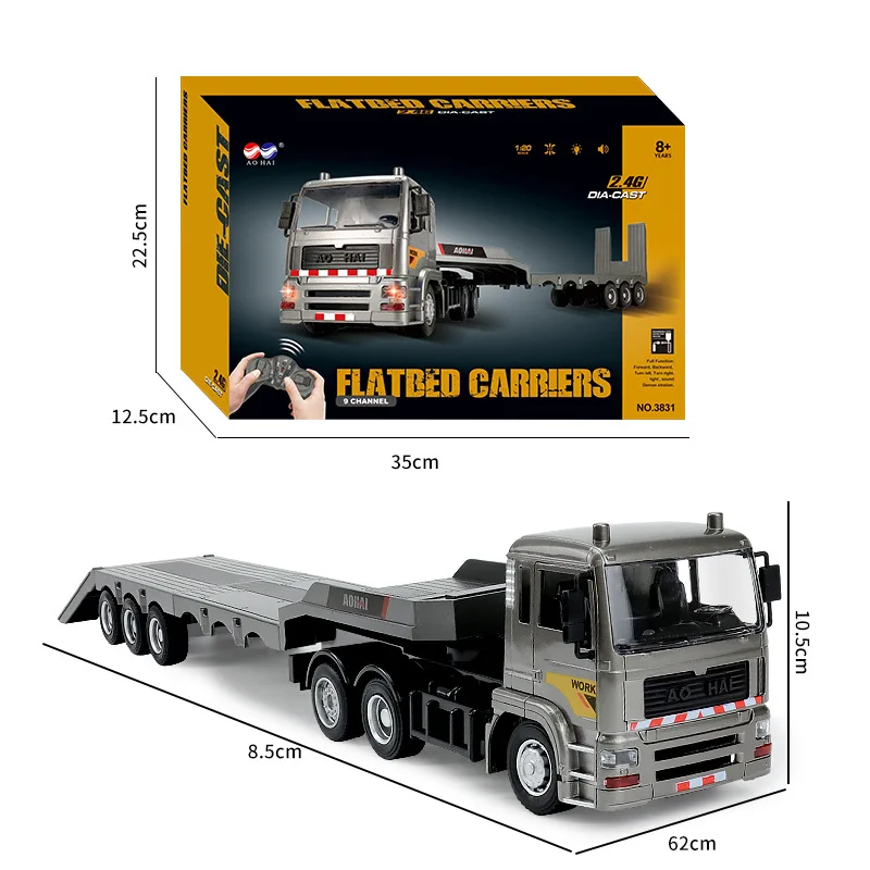 1:18 스케일 2.4G 무선 조종 합금 시뮬레이션 플랫 플레이트 트럭 트레일러 RC 장난감 차량 (어린이 및 모델 애호가용)